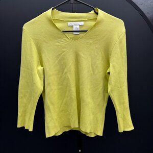 Pursuits, Ltd. Petite Green V-Neck Silk Blend Sweater